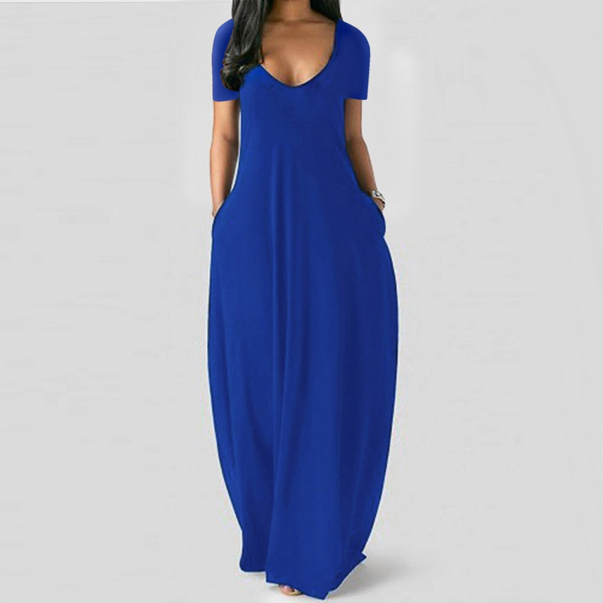 🍃Women's Round Neck Short Sleeve Casual Soft Fabric Long Dress