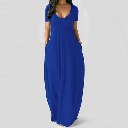 🍃Women's Round Neck Short Sleeve Casual Soft Fabric Long Dress