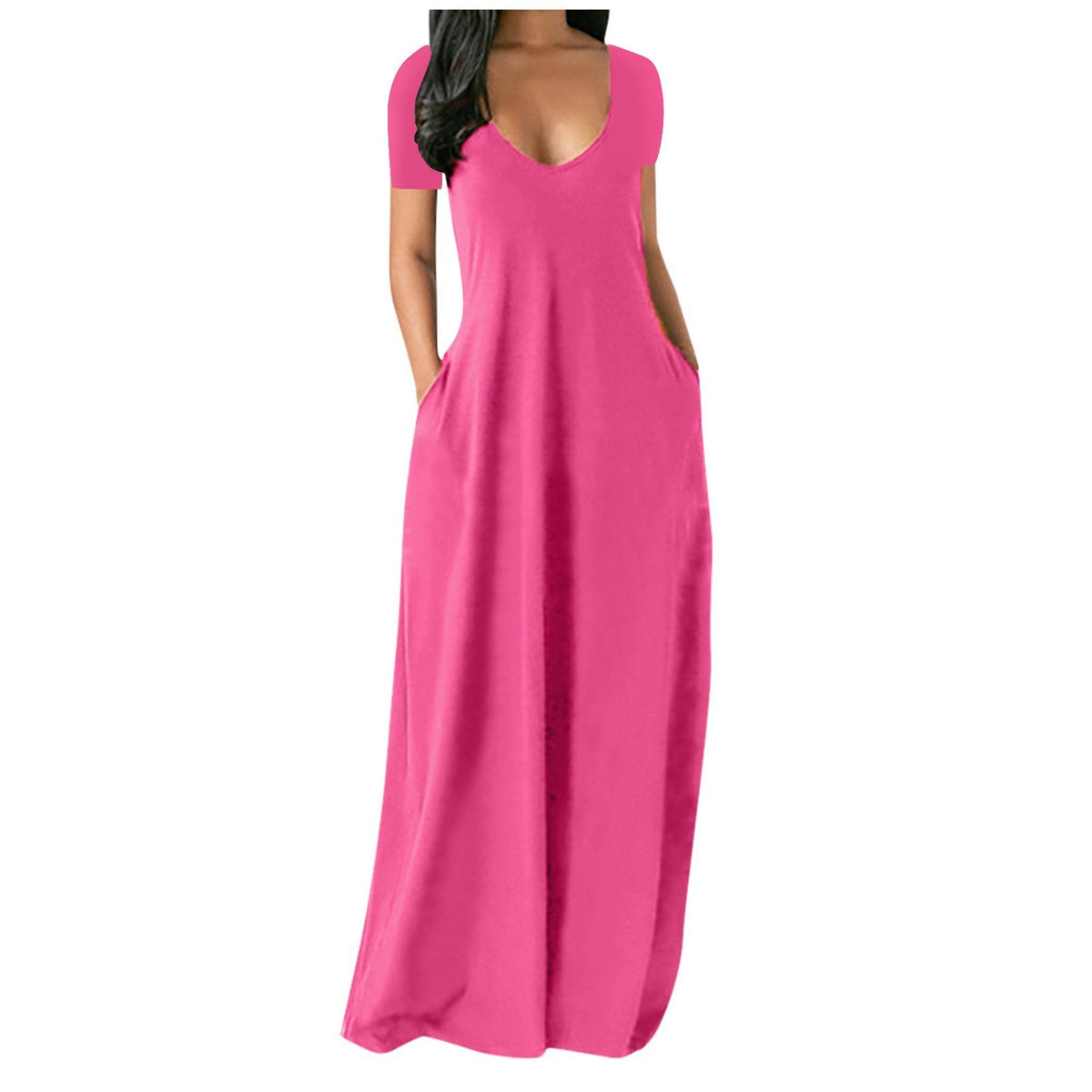 🍃Women's Round Neck Short Sleeve Casual Soft Fabric Long Dress