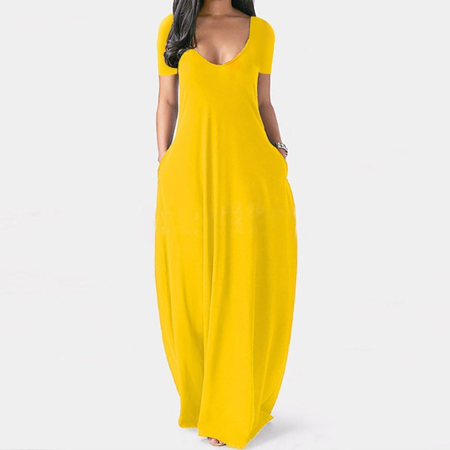 🍃Women's Round Neck Short Sleeve Casual Soft Fabric Long Dress