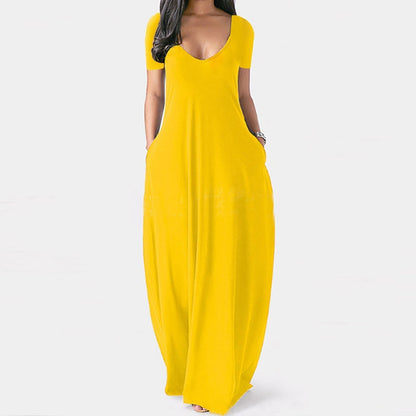 🍃Women's Round Neck Short Sleeve Casual Soft Fabric Long Dress