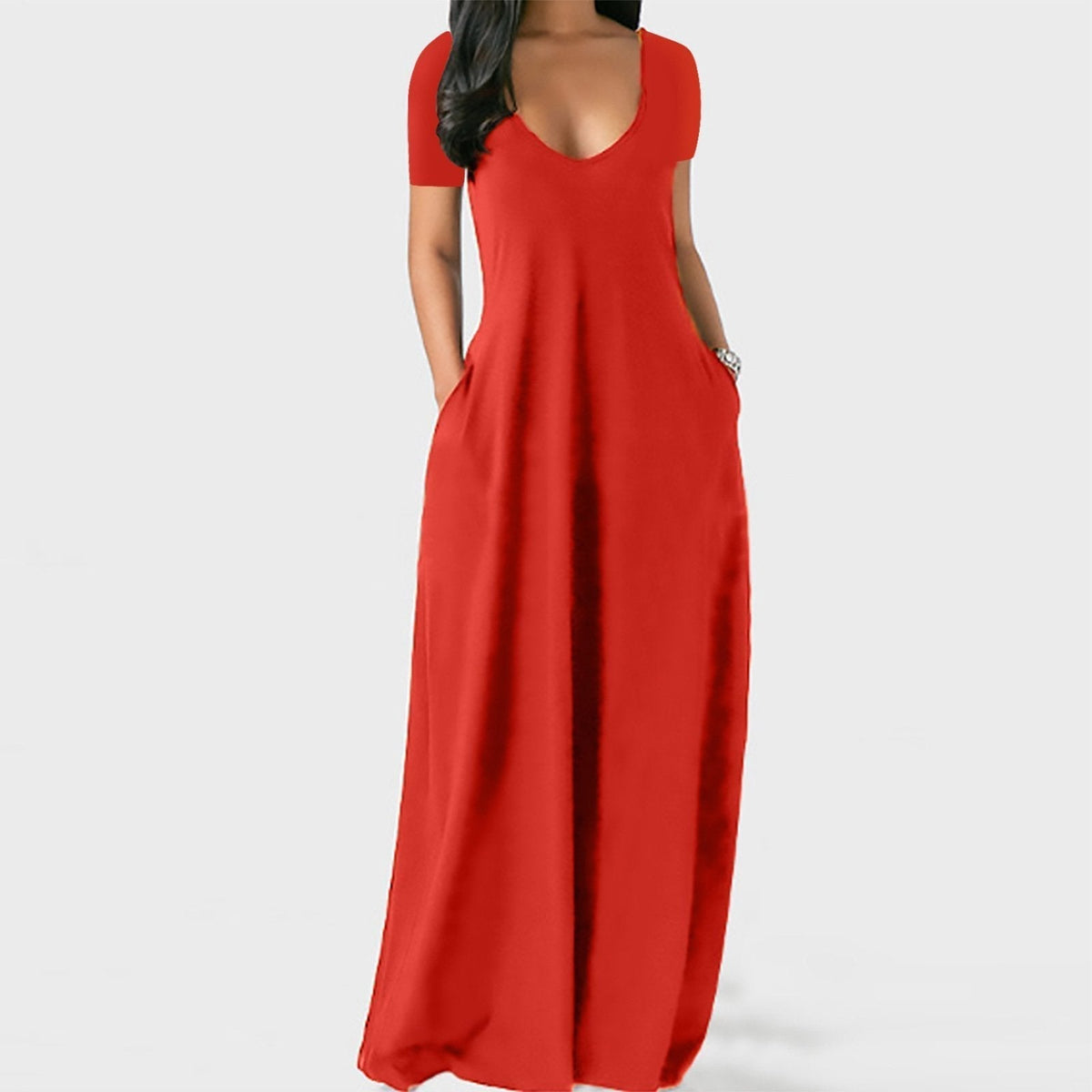 🍃Women's Round Neck Short Sleeve Casual Soft Fabric Long Dress