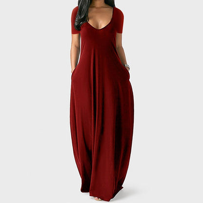 🍃Women's Round Neck Short Sleeve Casual Soft Fabric Long Dress