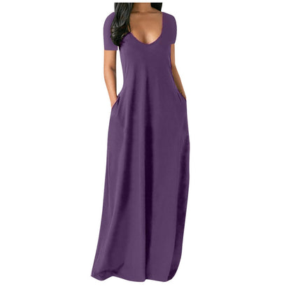 🍃Women's Round Neck Short Sleeve Casual Soft Fabric Long Dress