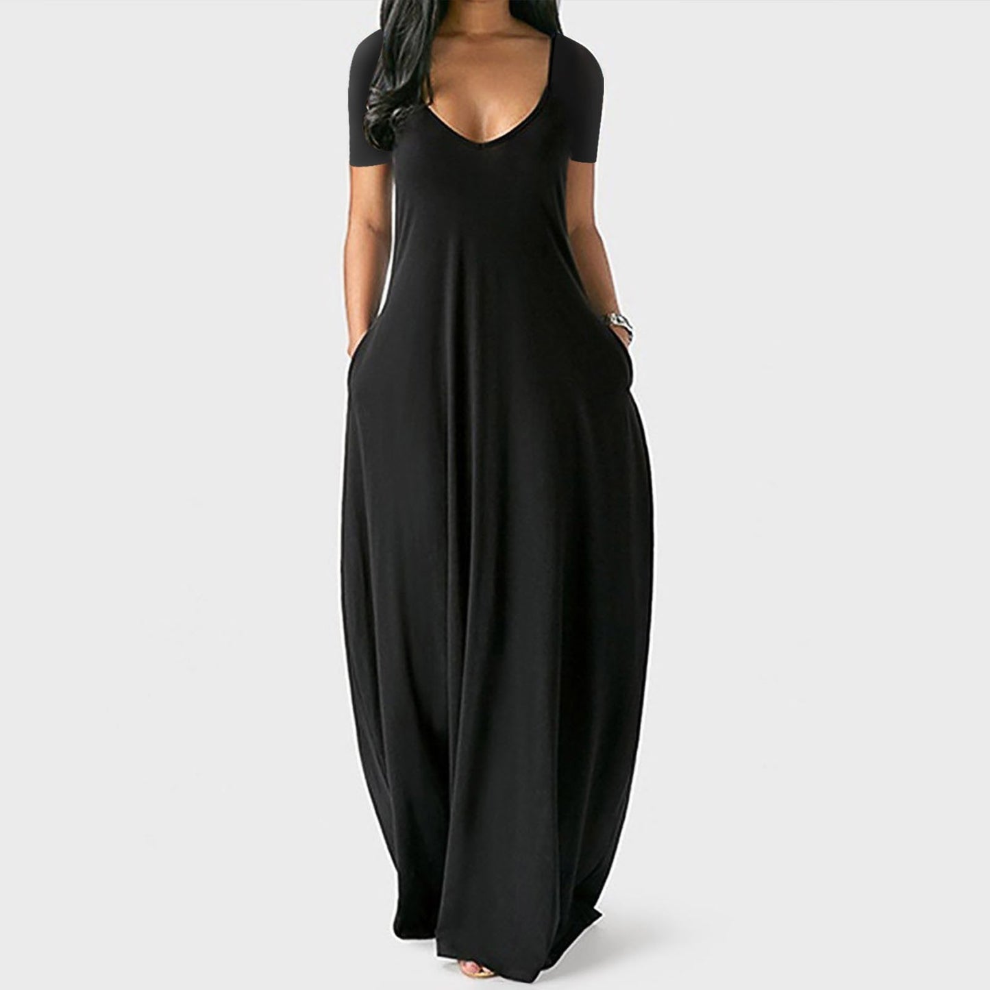 🍃Women's Round Neck Short Sleeve Casual Soft Fabric Long Dress
