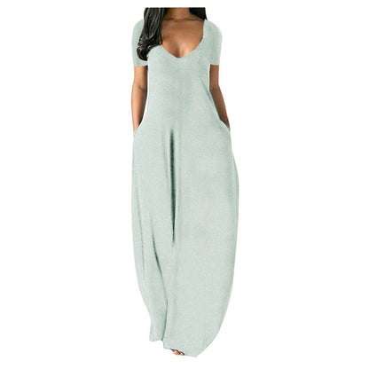 🍃Women's Round Neck Short Sleeve Casual Soft Fabric Long Dress