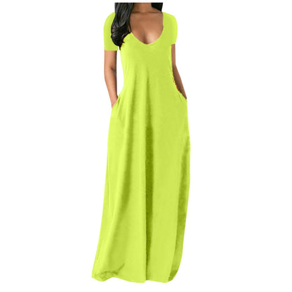 🍃Women's Round Neck Short Sleeve Casual Soft Fabric Long Dress