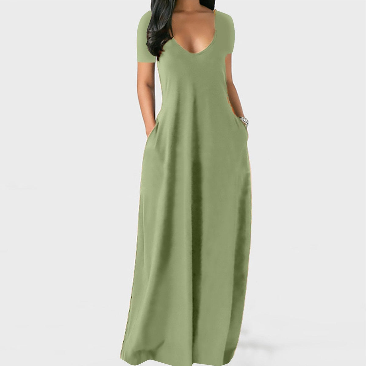 🍃Women's Round Neck Short Sleeve Casual Soft Fabric Long Dress