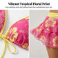 3-Piece Floral Halter Bikini Set with Ruffled Skirt