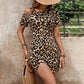 Asymmetrical Neck Leopard Print Mini Dress