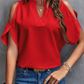 Women's V-Neck Cold Shoulder Flutter Sleeve Top