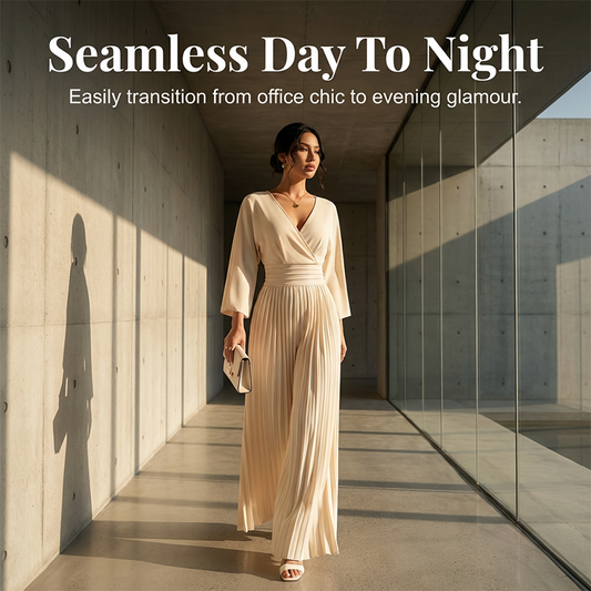 Elegant V-Neck Pleated Wide-Leg Jumpsuit