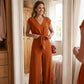 Women's V-Neck Tie-Front Top & Wide-Leg Pants Set