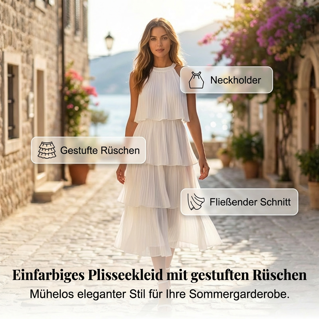 Damen gestuftes Sommerkleid mit Plissee
