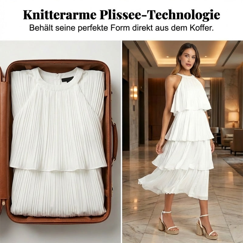 Damen gestuftes Sommerkleid mit Plissee