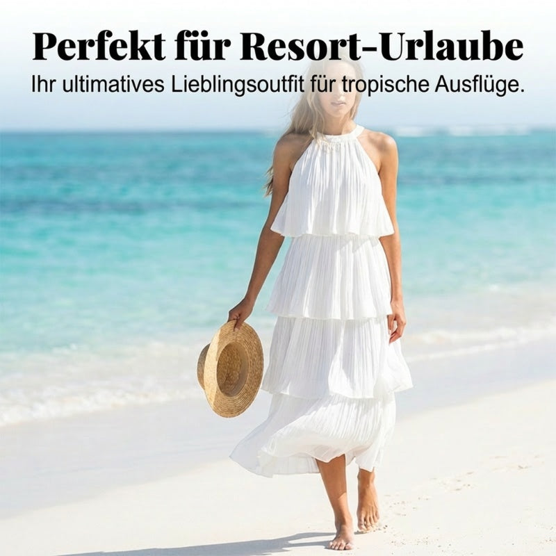 Damen gestuftes Sommerkleid mit Plissee