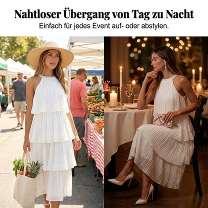 Damen gestuftes Sommerkleid mit Plissee
