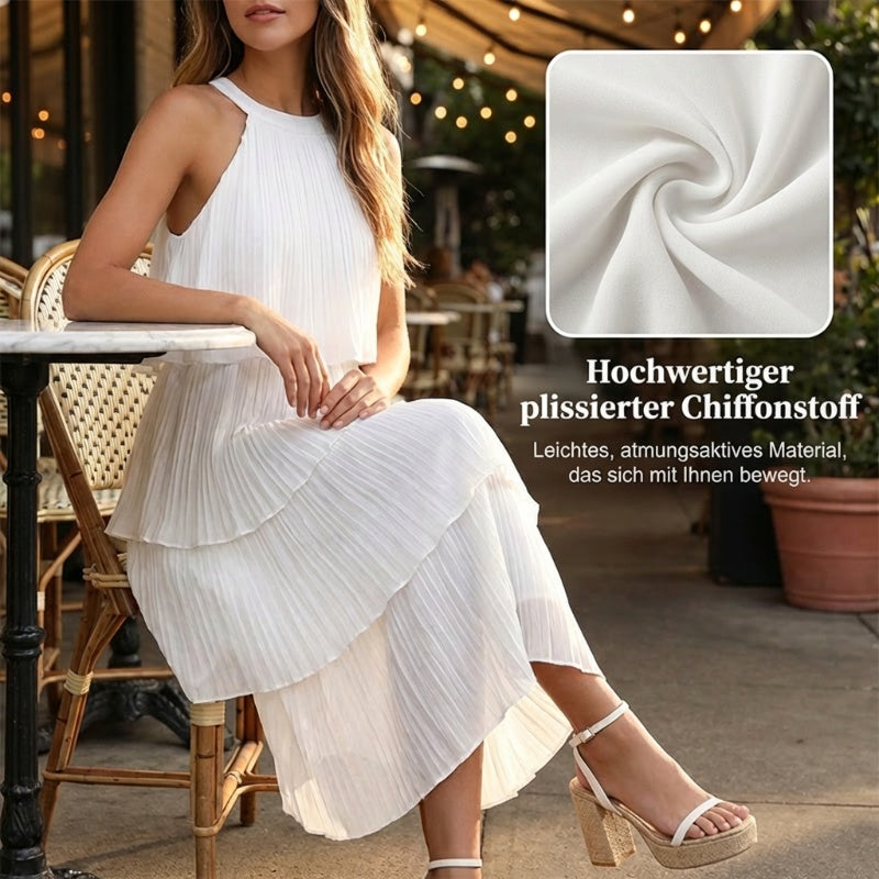 Damen gestuftes Sommerkleid mit Plissee