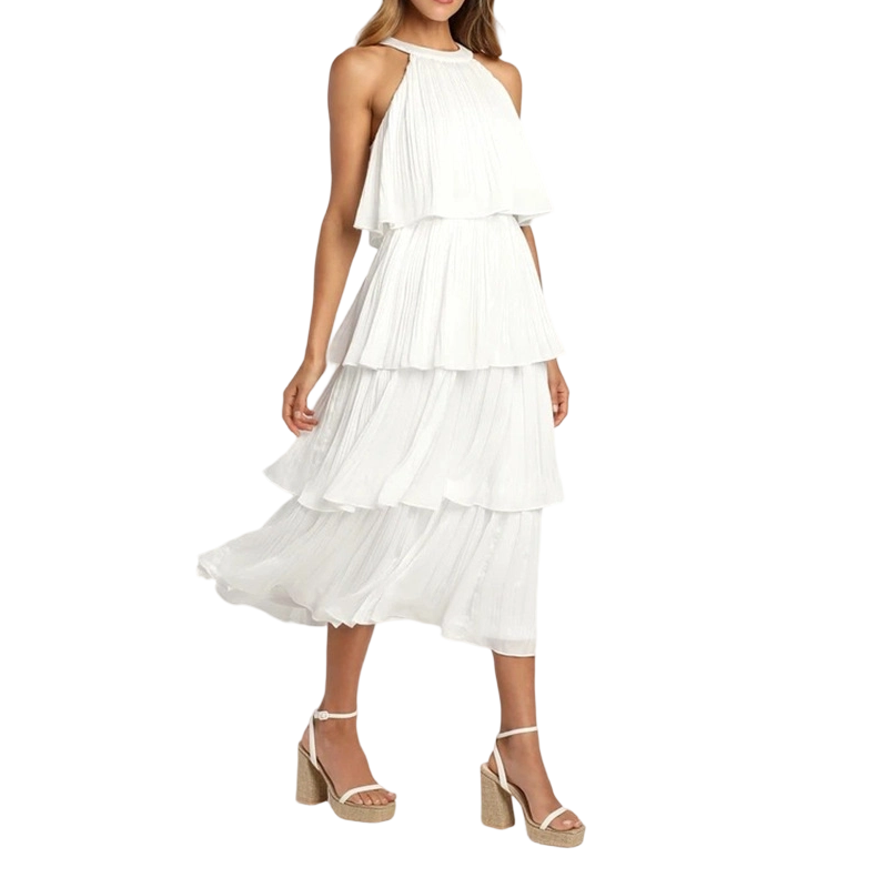 Damen gestuftes Sommerkleid mit Plissee