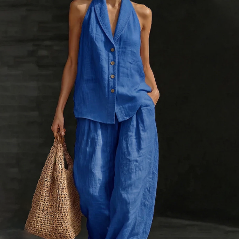 Solid Color Sleeveless Top and Trousers Lounge Set