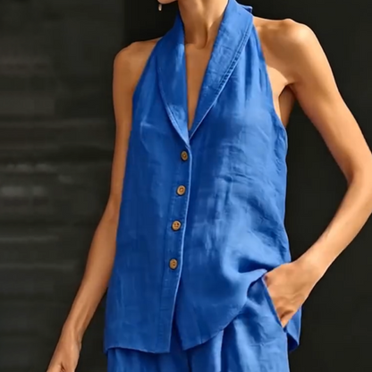 Solid Color Sleeveless Top and Trousers Lounge Set