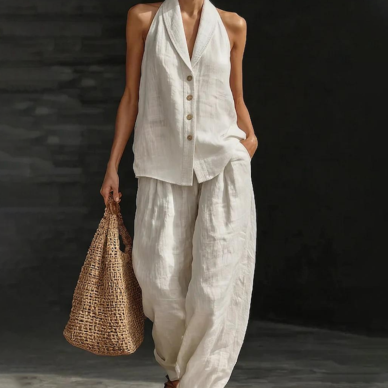 Solid Color Sleeveless Top and Trousers Lounge Set