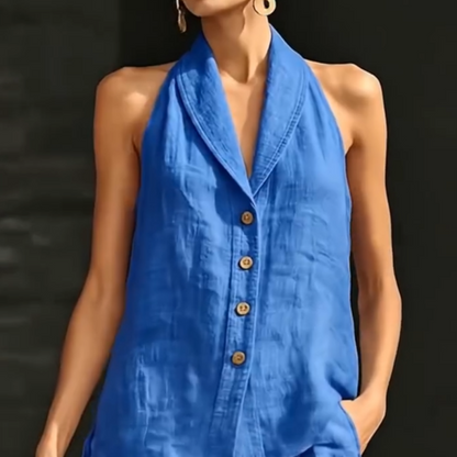 Solid Color Sleeveless Top and Trousers Lounge Set