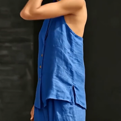 Solid Color Sleeveless Top and Trousers Lounge Set