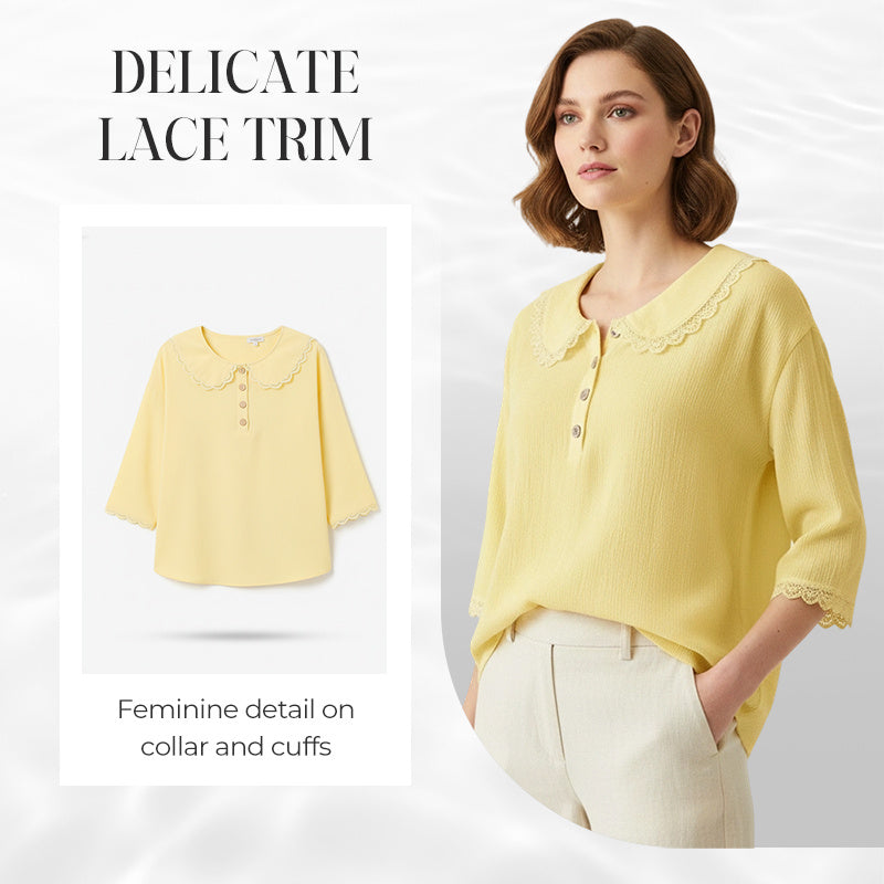 Women's Lace Trim 3/4 Sleeve Blouse