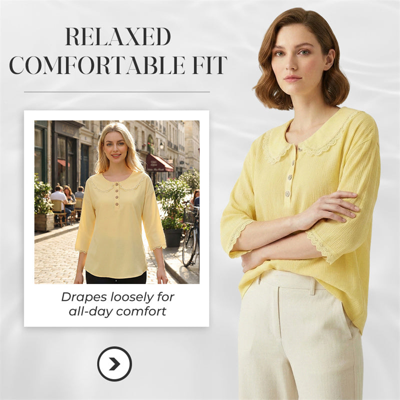 Women's Lace Trim 3/4 Sleeve Blouse