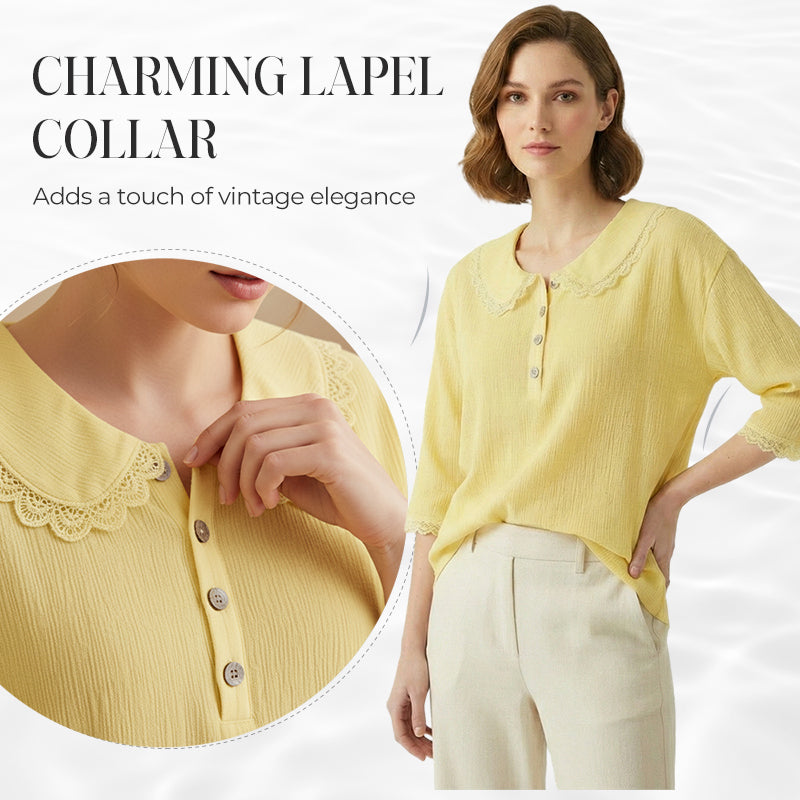 Women's Lace Trim 3/4 Sleeve Blouse