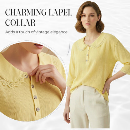 Women's Lace Trim 3/4 Sleeve Blouse