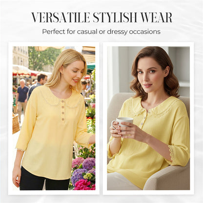 Women's Lace Trim 3/4 Sleeve Blouse