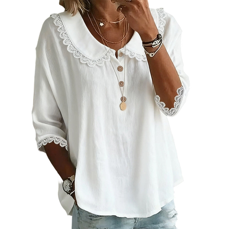 Women's Lace Trim 3/4 Sleeve Blouse