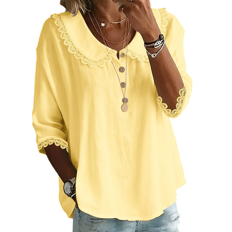 Women's Lace Trim 3/4 Sleeve Blouse