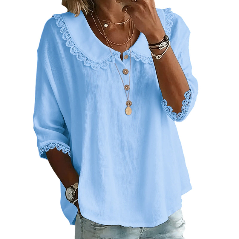 Women's Lace Trim 3/4 Sleeve Blouse