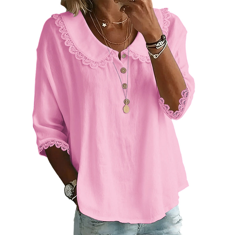 Women's Lace Trim 3/4 Sleeve Blouse