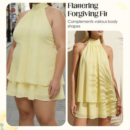Women's Flowy Halter Drop-Waist Mini Dress