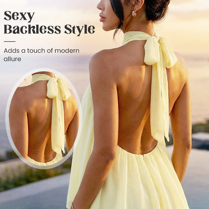 Women's Flowy Halter Drop-Waist Mini Dress