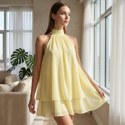 Women's Flowy Halter Drop-Waist Mini Dress