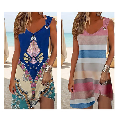 Women's Sleeveless V-Neck Asymmetrical Dress