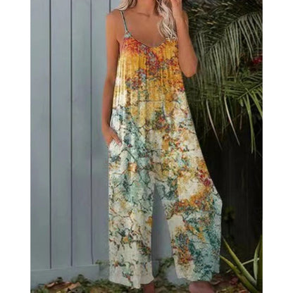 Women's Fashion Spaghetti Strap Printed Jumpsuit