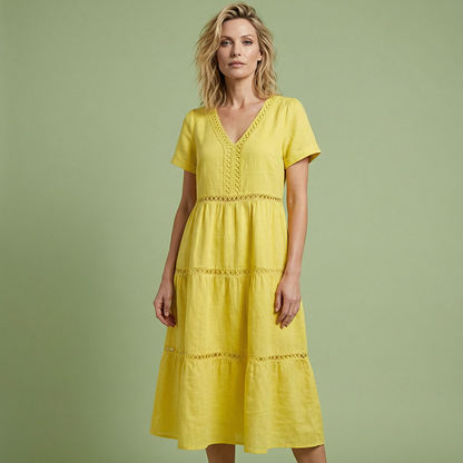 Women's Elegant V-Neck Lace Insert Dress