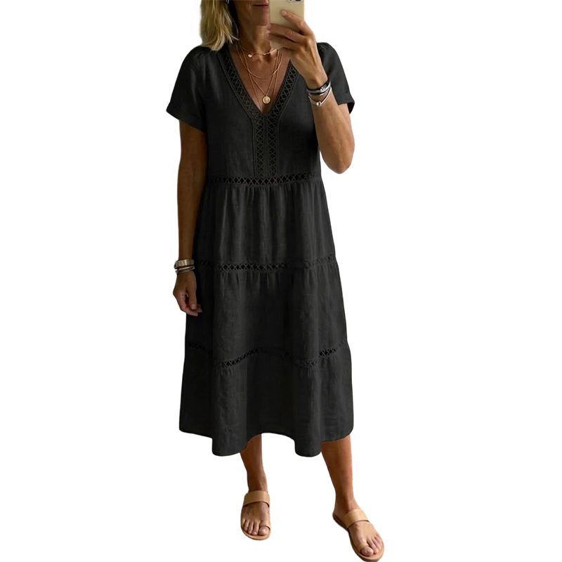 Women's Elegant V-Neck Lace Insert Dress
