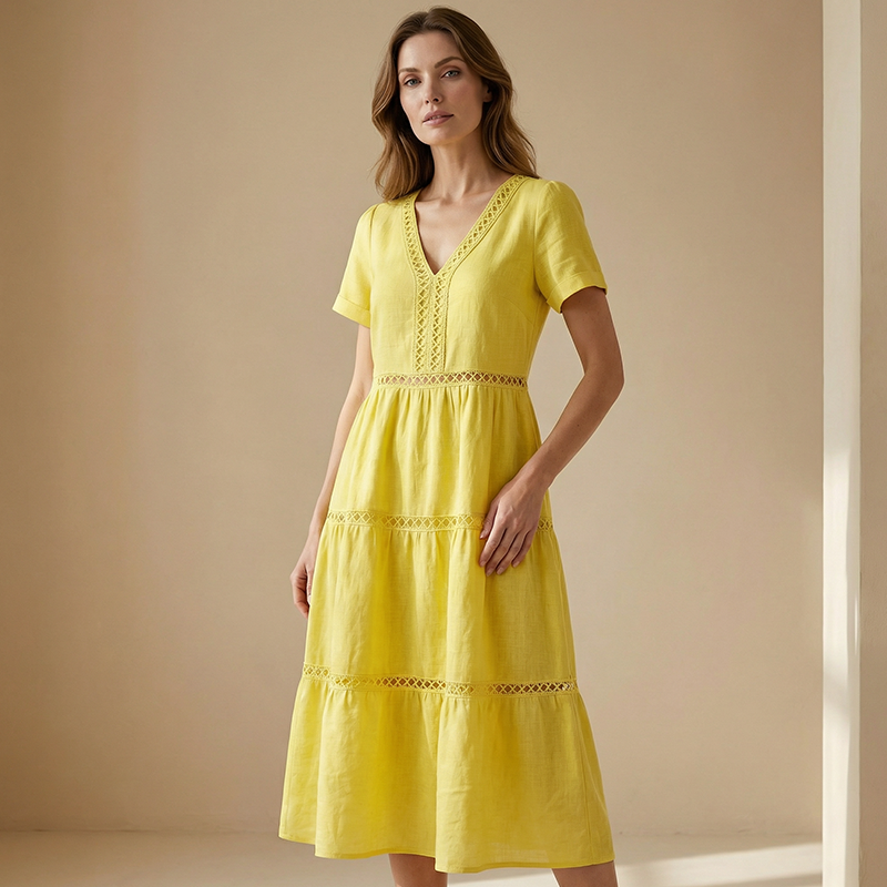 Women's Elegant V-Neck Lace Insert Dress