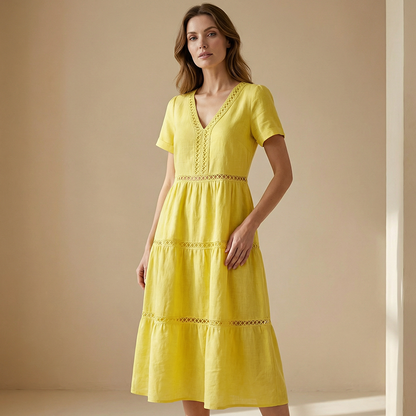 Women's Elegant V-Neck Lace Insert Dress