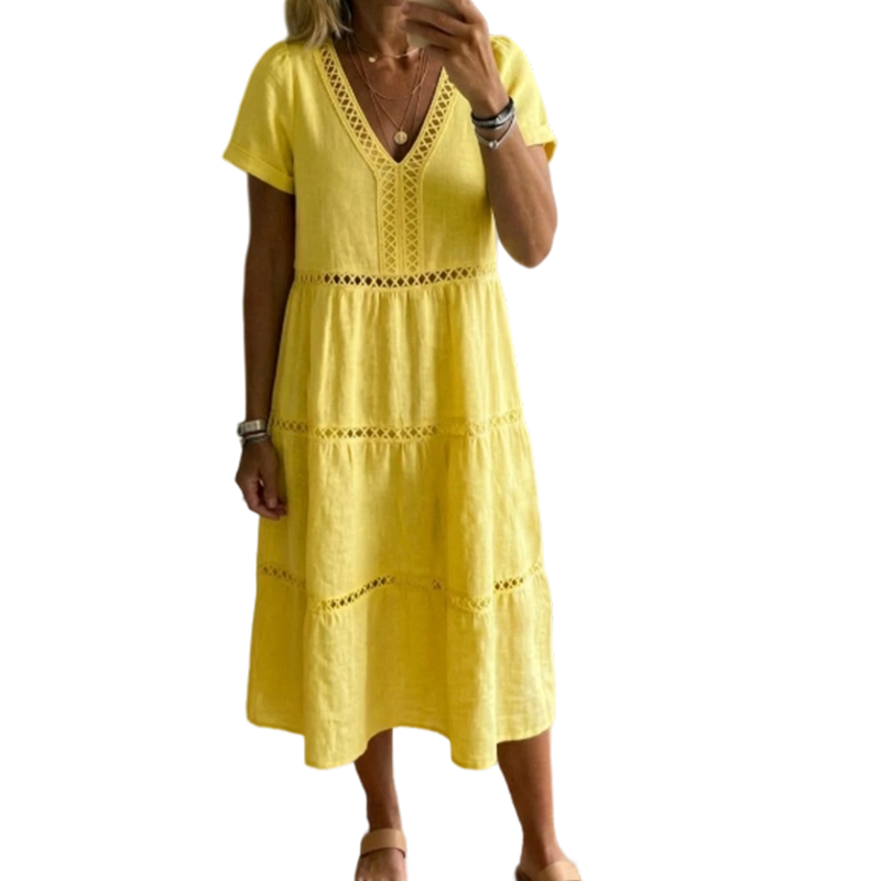 Women's Elegant V-Neck Lace Insert Dress
