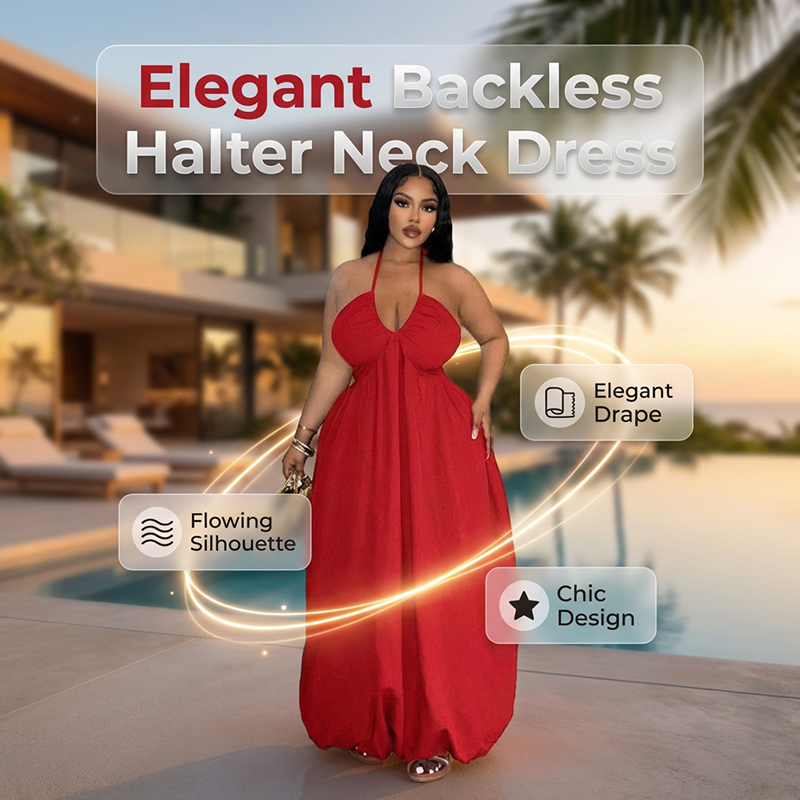 Women's Sleeveless Halter Neck Flowy Maxi Dress