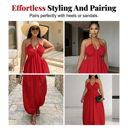 Women's Sleeveless Halter Neck Flowy Maxi Dress