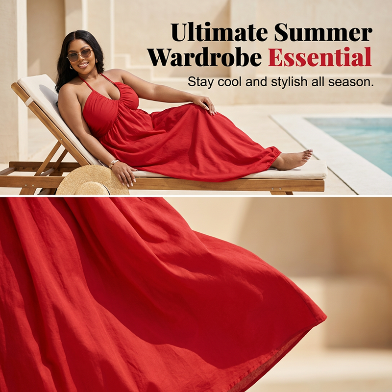 Women's Sleeveless Halter Neck Flowy Maxi Dress
